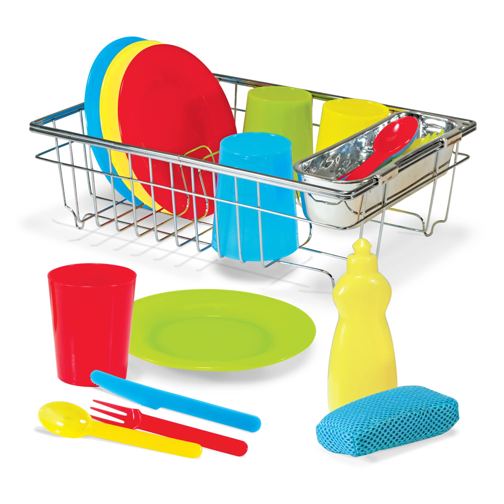 Melissa & Doug Let's Play House Wash & Dry Dish Set - 24-Piece Pretend Play Kitchen Toy for Kids - Perfect for Role Play, Learning & Toddler Kitchen Activities