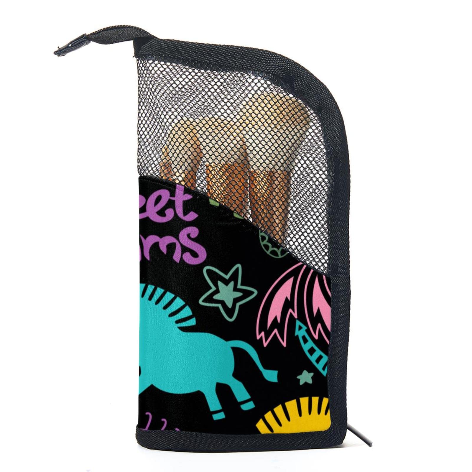 12-Piece Makeup Brush Organizer Bag with Sweet Dream & Unicorn Design - Portable Cosmetic Brush Holder Case for Travel, Home Vanity & Professional Makeup Artists