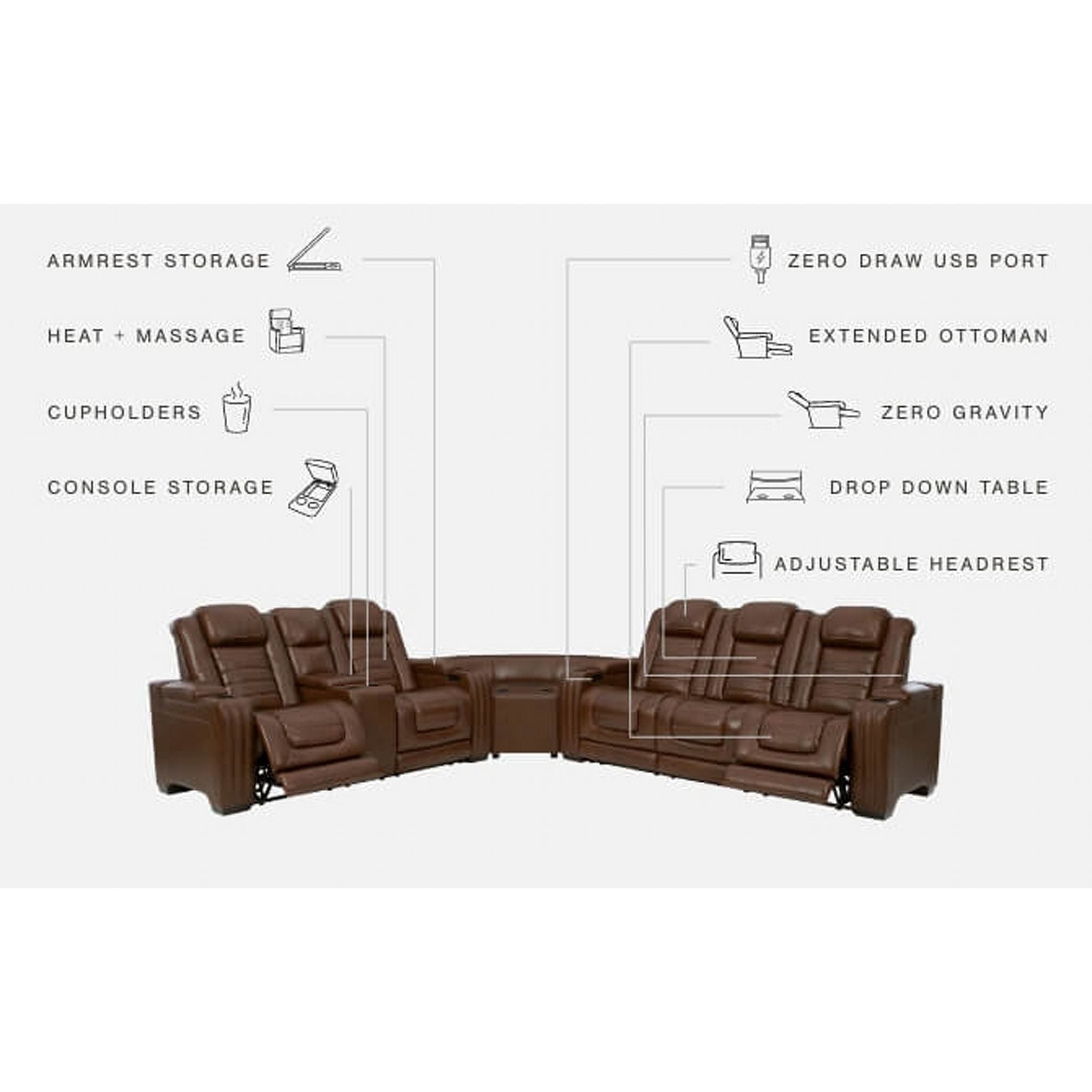 3-Piece Power Reclining Sectional Sofa Set with USB Ports - Modern L-Shaped Couch for Living Room, Home Theater & Family Gatherings