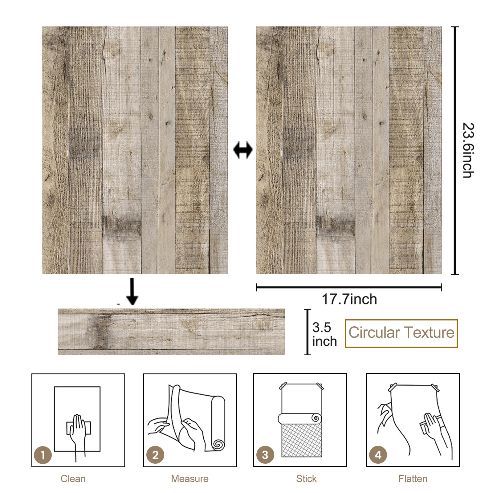 Anmon Grey Distressed Wood Contact Paper - Peel and Stick Wallpaper 23.6