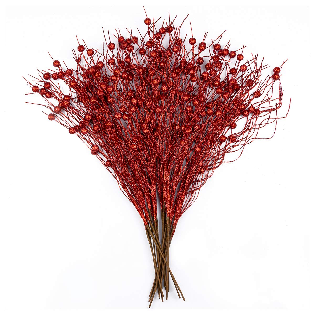 KI Store 20-Piece Red Glittered Christmas Tree Picks Sprays Set - Festive Twig Decorations for Holiday Tree, Wreaths, Centerpieces & Floral Arrangements