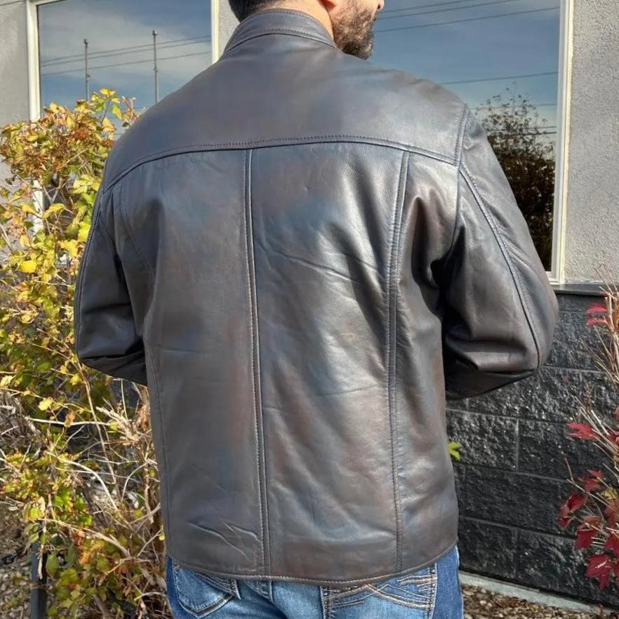 BOL Men's Snap Collar Lamb Leather Jacket - Stylish Genuine Leather Biker Jacket for Men, Perfect for Motorcycle Riding, Casual Outfits & Night Out
