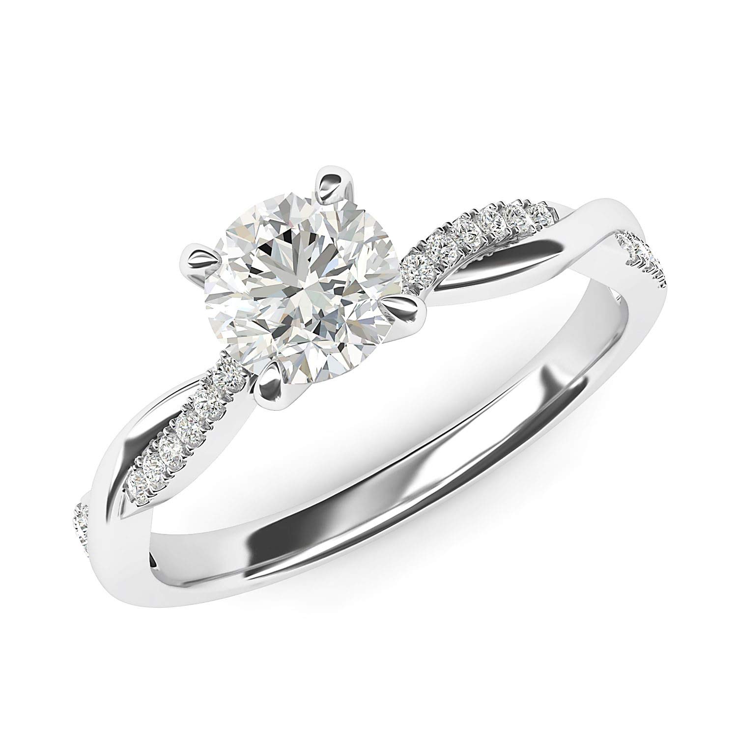 10K White Gold 4-Prong Petite Twisted Vine Engagement Ring - 1.0 CT Simulated Diamond or Genuine Moissanite - Promise Bridal Ring for Women - Perfect for Proposals, Weddings & Anniversary Gifts