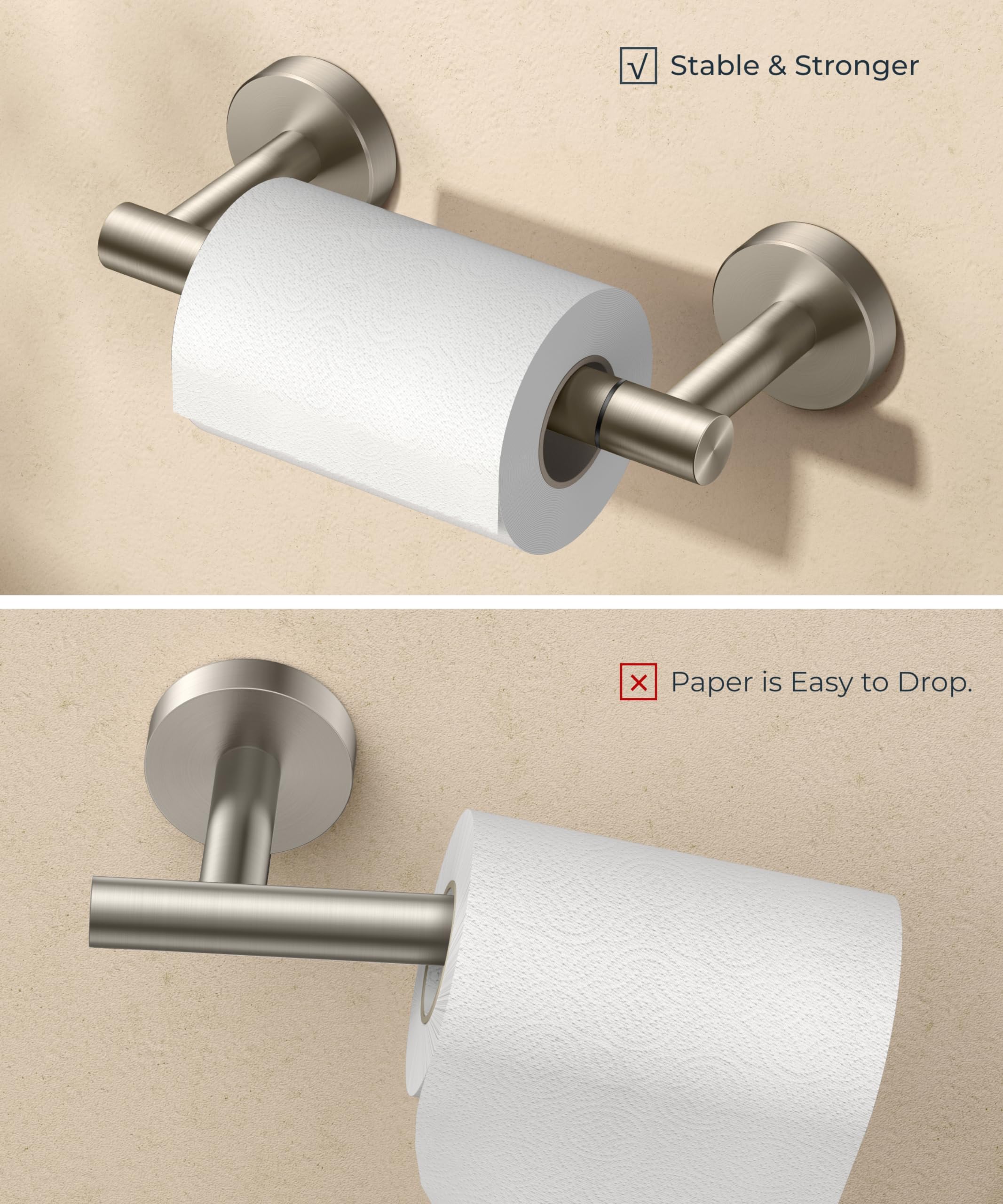 FORIOUS Stainless Steel Wall Mounted Toilet Paper Holder - Double Post Pivoting Bathroom Tissue Roll Dispenser, Rustproof Brushed Nickel Finish for Modern Home & Commercial Use - Perfect for Bathrooms, Restrooms, and Office Spaces