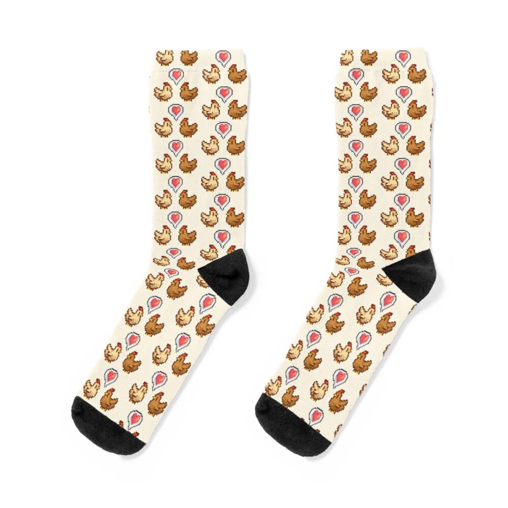 Stardew Valley Chicken Love Unisex Crew Socks - Fun Gaming Gifts for Men & Women - Multicolor (US Size 10-13) - Perfect for Cosplay, Gaming Conventions & Casual Wear