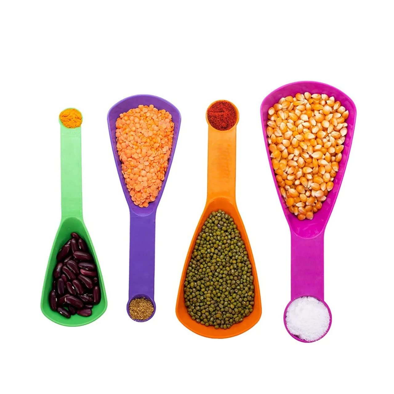INKULTURE 4-Piece Plastic Double-Sided Measuring Cups and Spoons Set - Colorful Kitchen Essentials for Baking, Cooking & Meal Prep