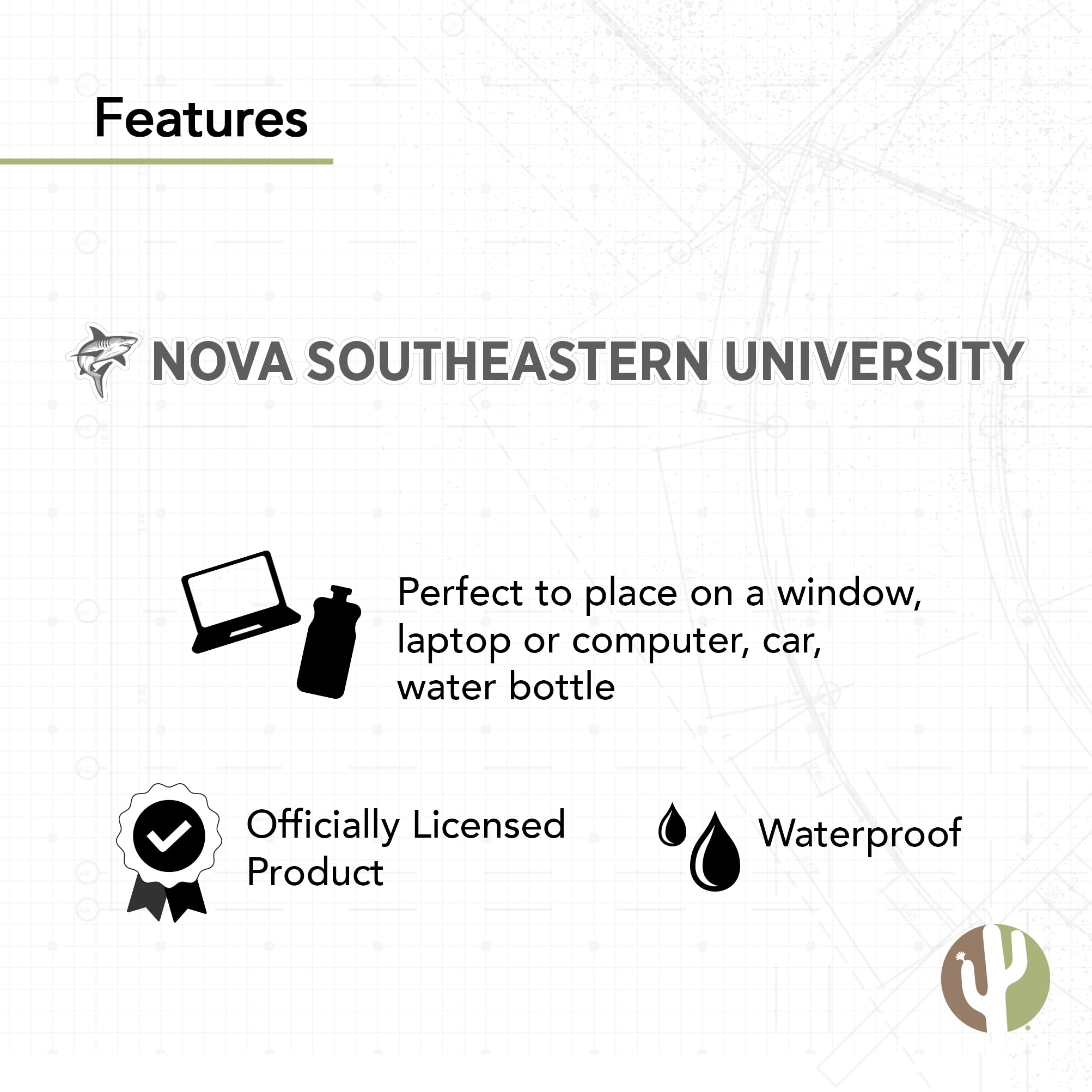 NSU Sharks Vinyl Decal Sticker - 15 Inch Waterproof Desert Cactus Design for Laptop, Water Bottle, Car & Scrapbook | Nova Southeastern University Logo | Perfect for School Spirit, College Pride & Fan Gifts