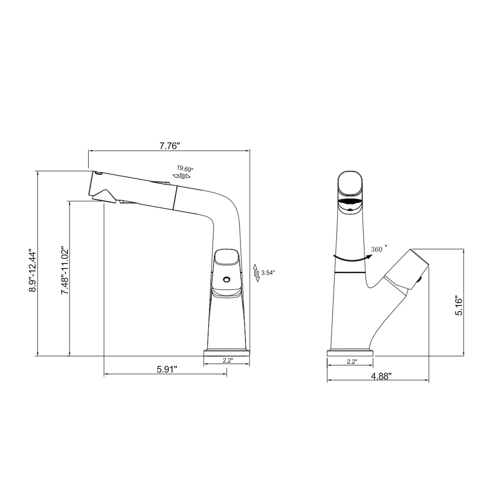 Lordear Stainless Steel 3-Mode 360° Rotating Pull Down Sprayer Bathroom Faucet - Perfect for Kitchen Sink, Bathroom Vanity & Utility Sink Installation