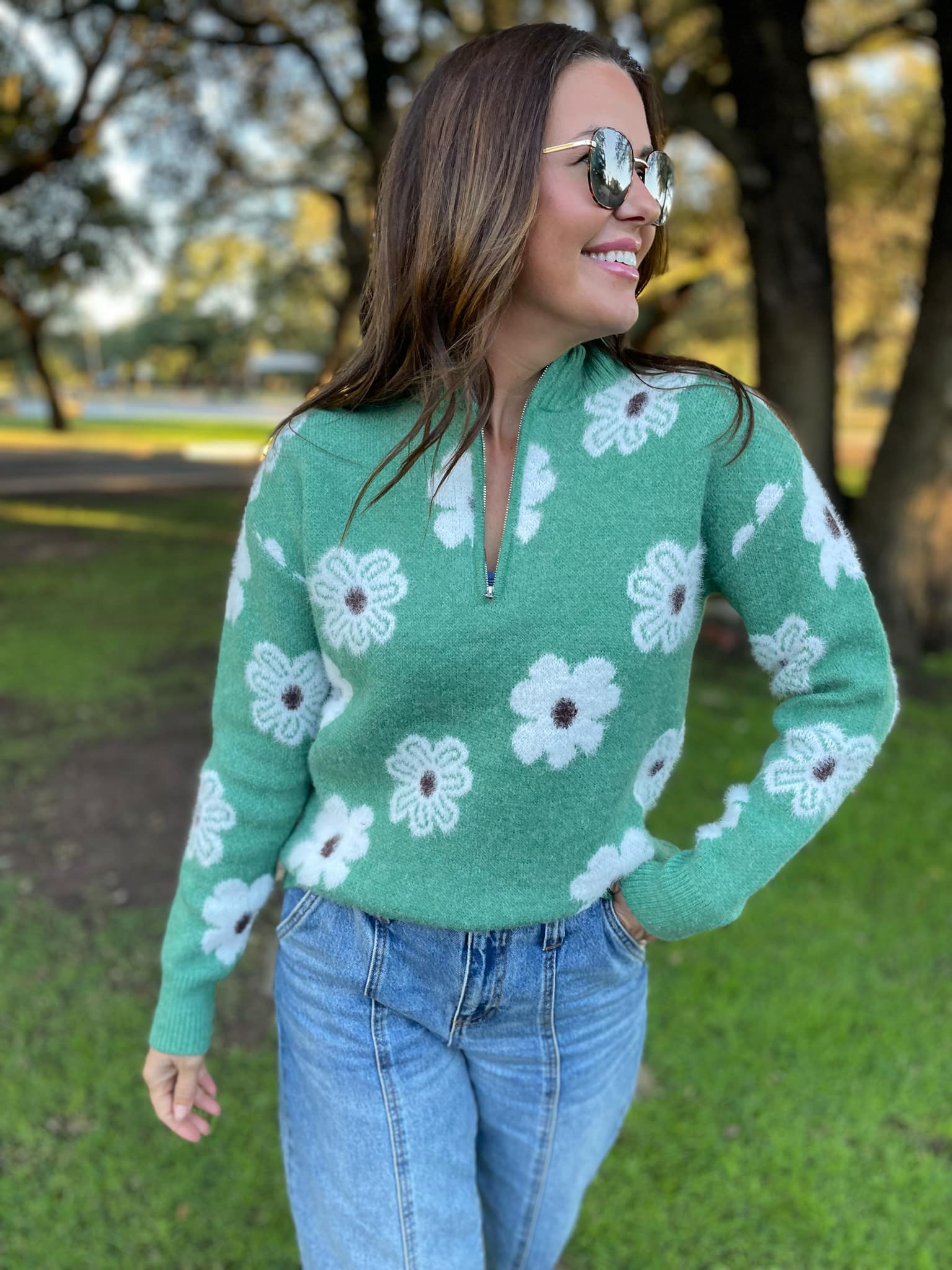 PREORDER: Stylish Flower Powered Half Zip Sweater for Women - 4 Trendy Colors | Perfect for Casual Outfits, Spring Layering & Outdoor Activities