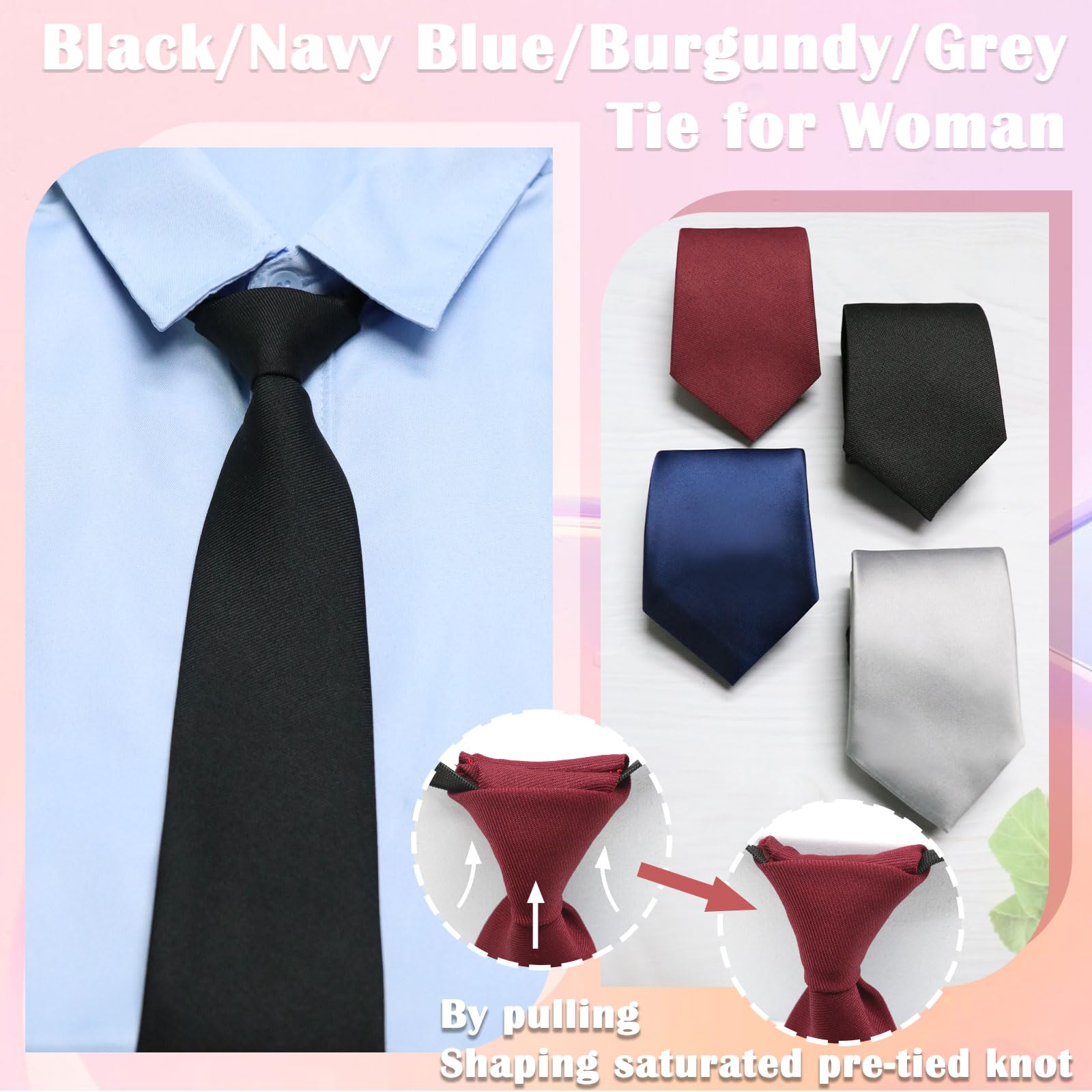 Adjustable Pre-Tied Clip-On Black Tie for Women & Girls - 14