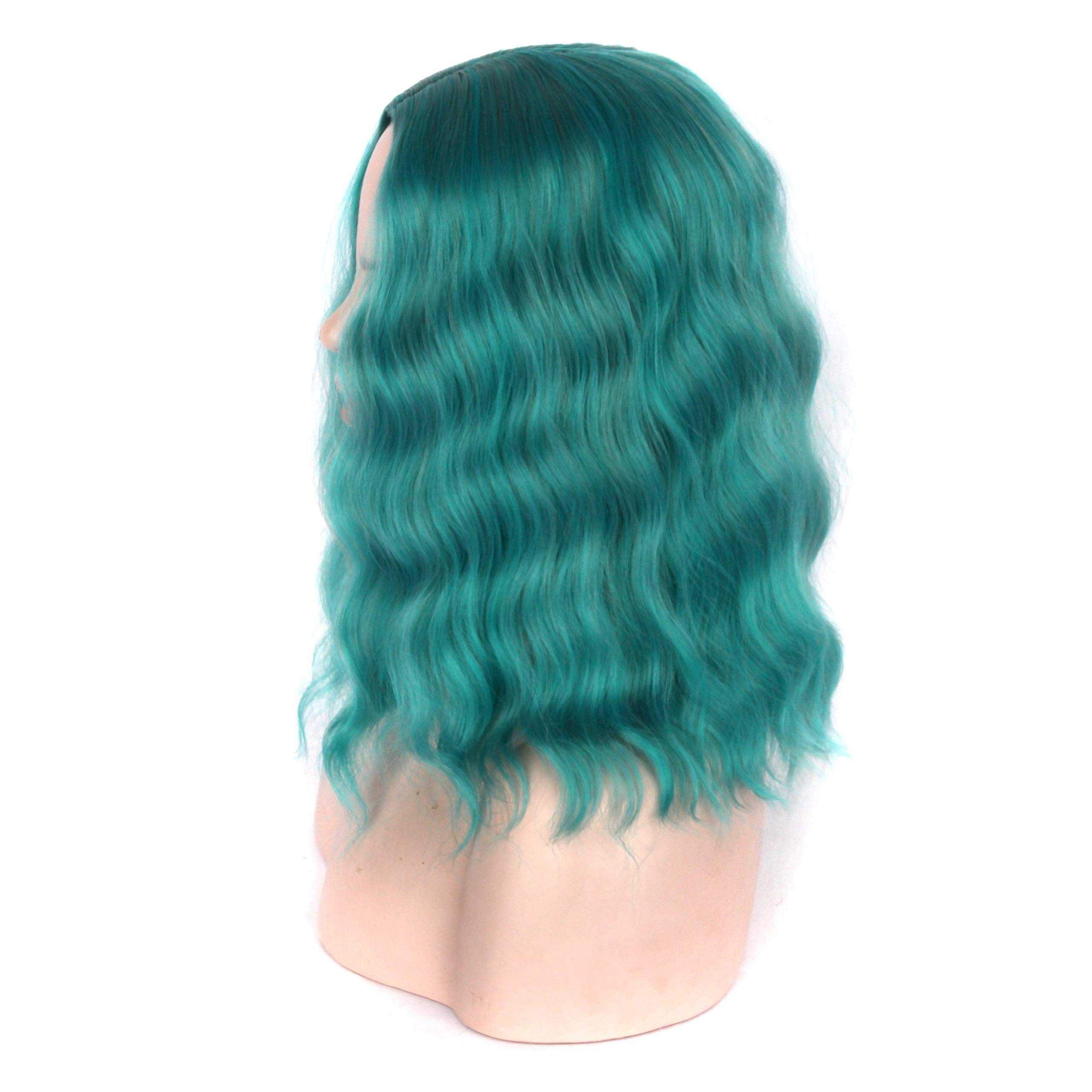 Short Wavy Bob Wigs for Women - Heat Resistant Synthetic Shoulder Length Curly Hair with Middle Part | Dark Turquoise Cosplay Wig for Girls & Costume Parties | Perfect for Halloween, Cosplay, and Themed Events