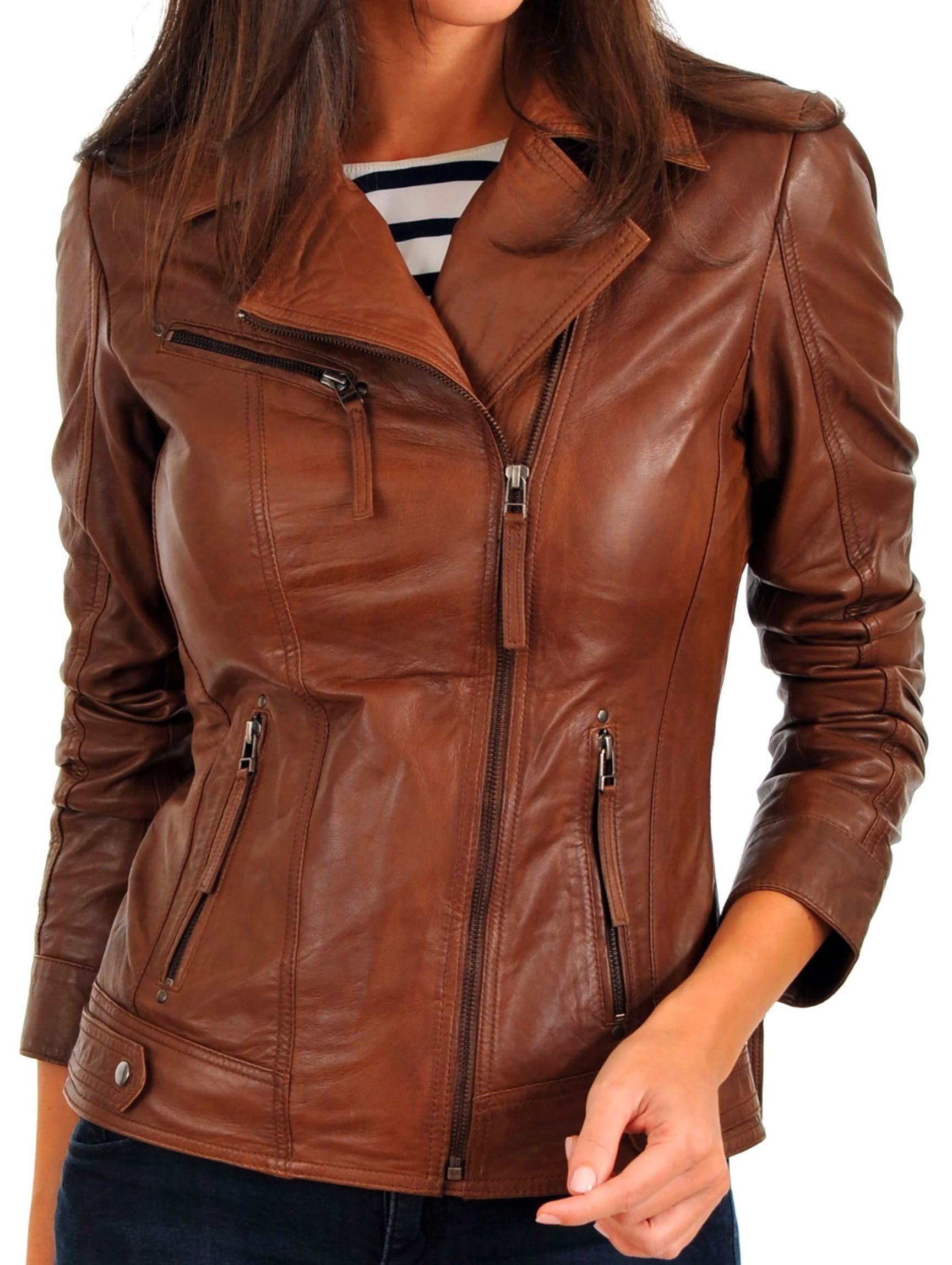 KYZER KRAFT Women's Genuine Lambskin Leather Bomber Jacket - Stylish Motorcycle Biker Jacket for Women - Perfect for Riding, Casual Outfits & Night Out