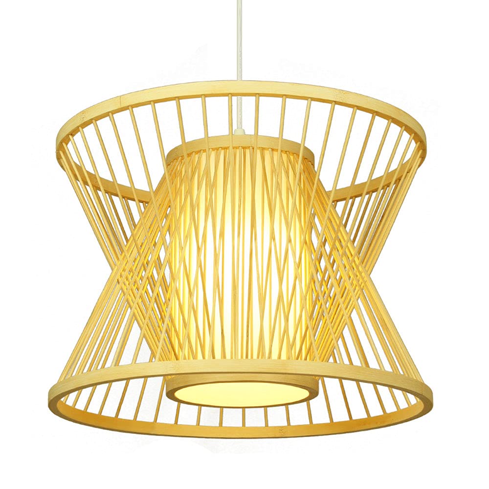 Vintage Bamboo Chandelier - Handwoven Rattan Pendant Light with Adjustable Chain, Natural Wood Ceiling Fixture for Dining Room, Parlor, or Club | Japanese-Inspired Antique Lantern Lighting