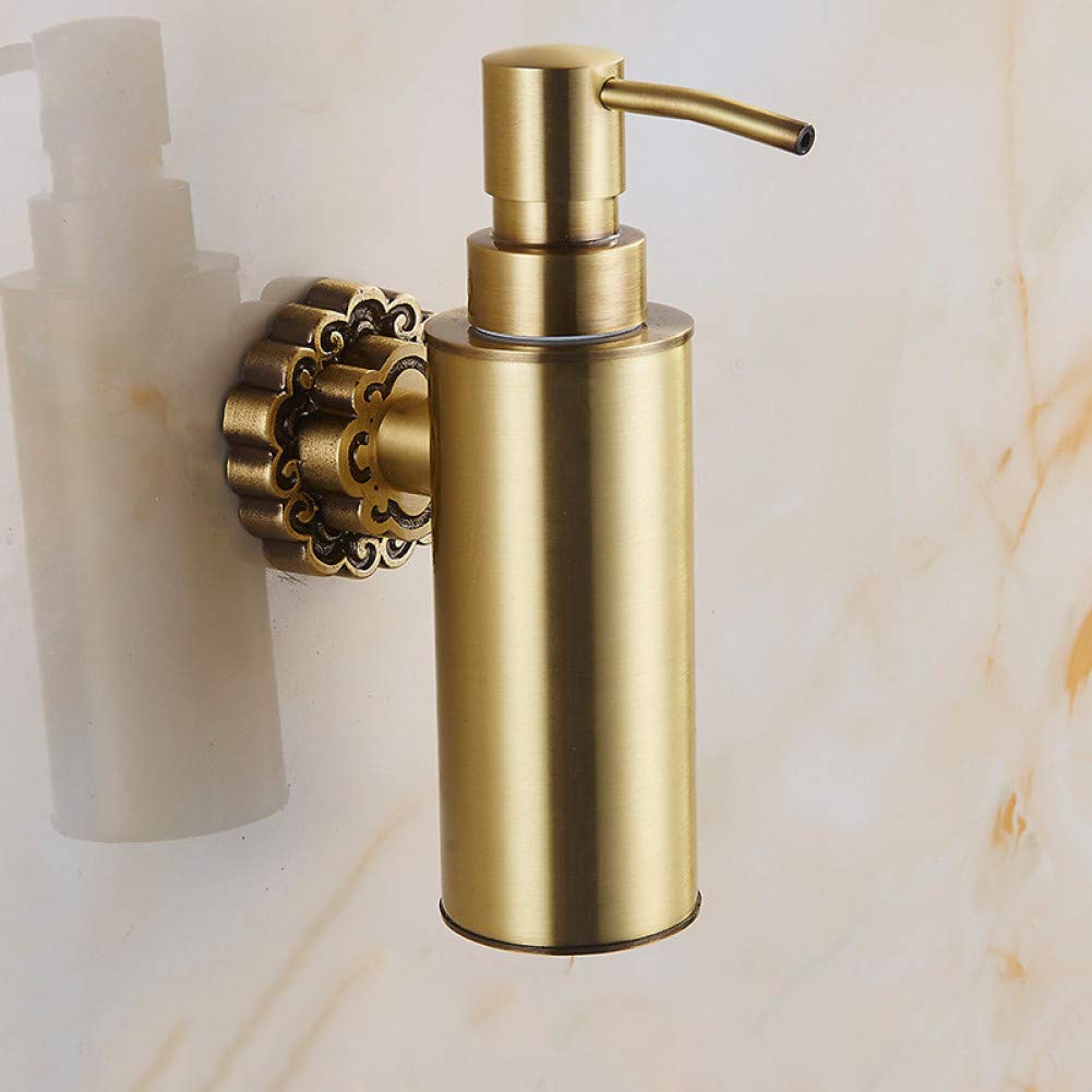 Antique Brass Wall Mounted Liquid Soap Dispenser - Elegant Shampoo & Soap Dispenser Holder for Bathroom, Kitchen, or Salon | Rustproof Bathroom Accessories with Easy One-Hand Operation