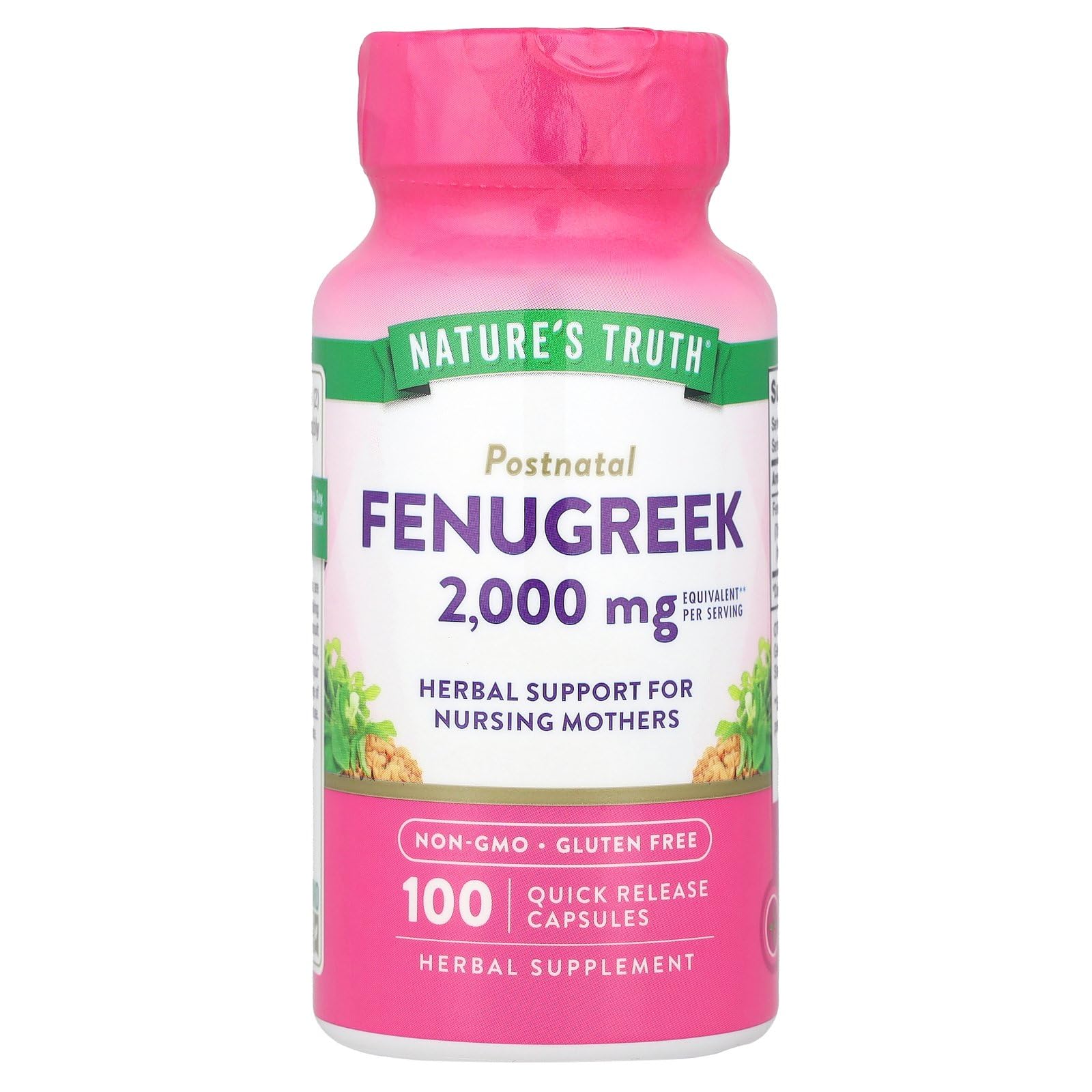 Nature's Truth Fenugreek 2000mg Herbal Supplement Capsules - 100 Count | Supports Lactation, Digestion & Blood Sugar Control | Perfect for Nursing Mothers & Wellness Enthusiasts