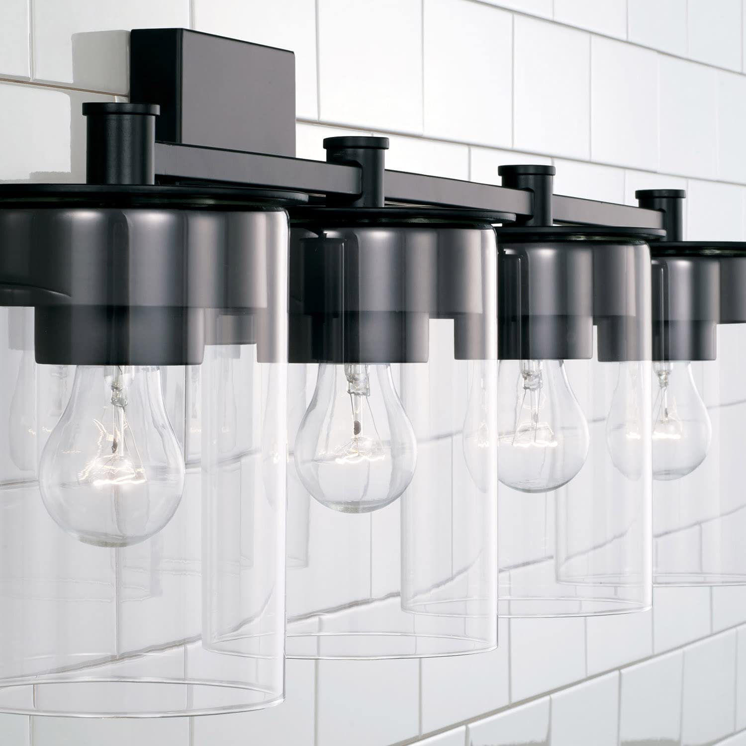 HomePlace Lighting 146841MB-532 4-Light Black Vanity Light with Clear Glass Cylinder - 400W Bathroom Lighting Fixture, 9