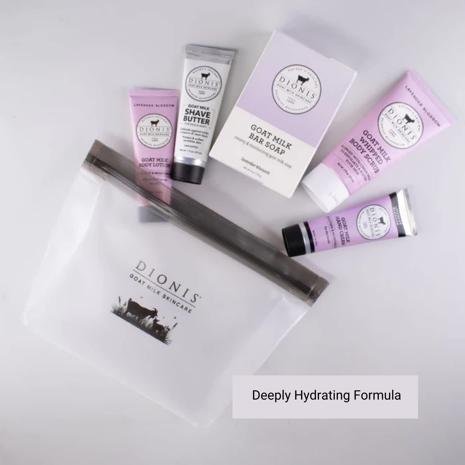 Dionis Goat Milk Skincare Deodorant Stick & Lavender Blossom Travel Set - 6pc Natural Self Care Essentials for Women & Men | Perfect for Travel, Gym & Daily Use