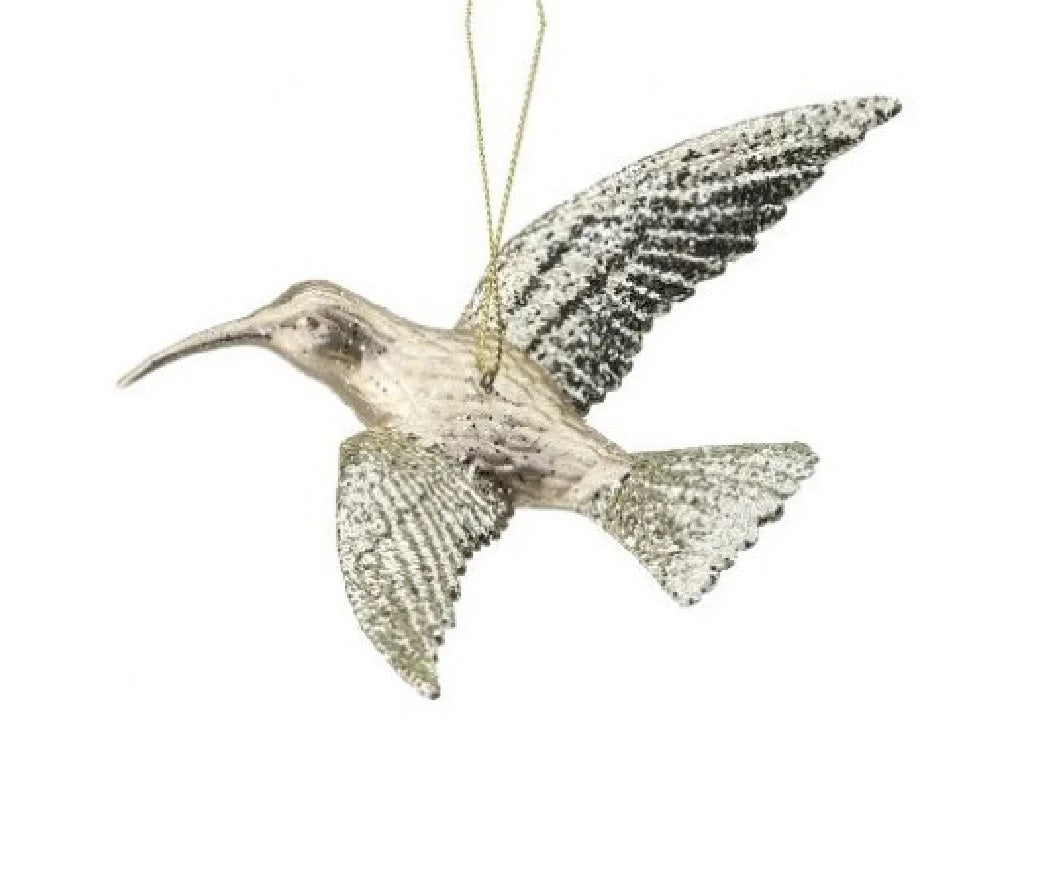 6 Pack Champagne Gold Glittered Hummingbird Ornaments - Elegant Christmas Tree Decorations, Holiday Party Favors, Wedding Centerpieces & Home Décor Accents