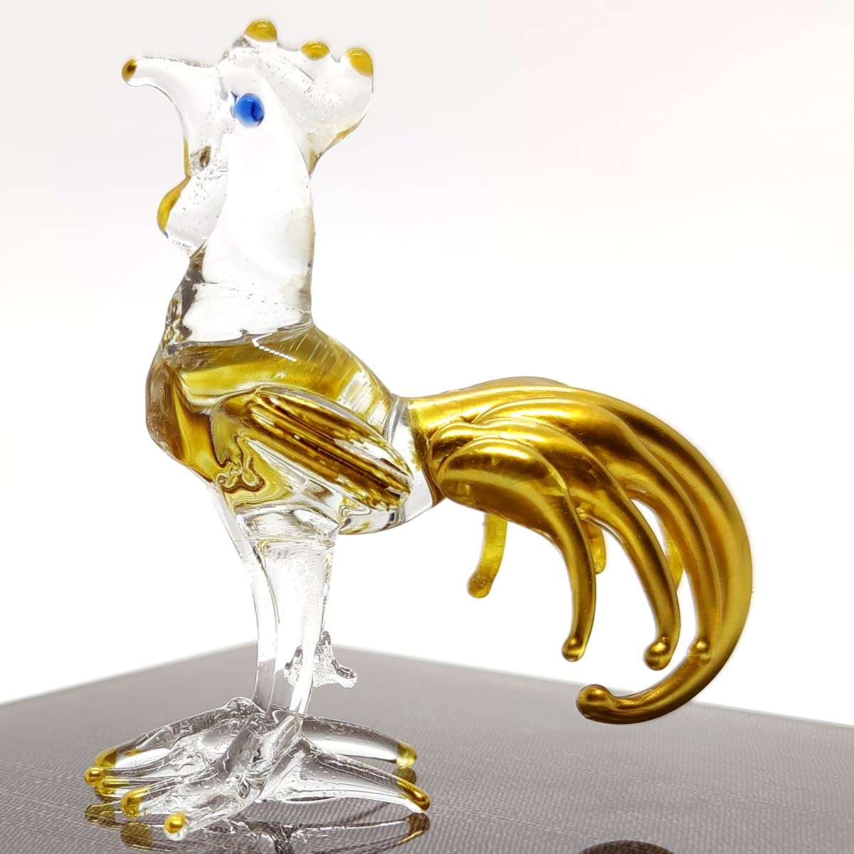 Hand-Blown Glass Chicken & Hen Miniature Figurines - Clear Gold Animal Collectibles for Home Decor, Gift Giving & Farmhouse Display