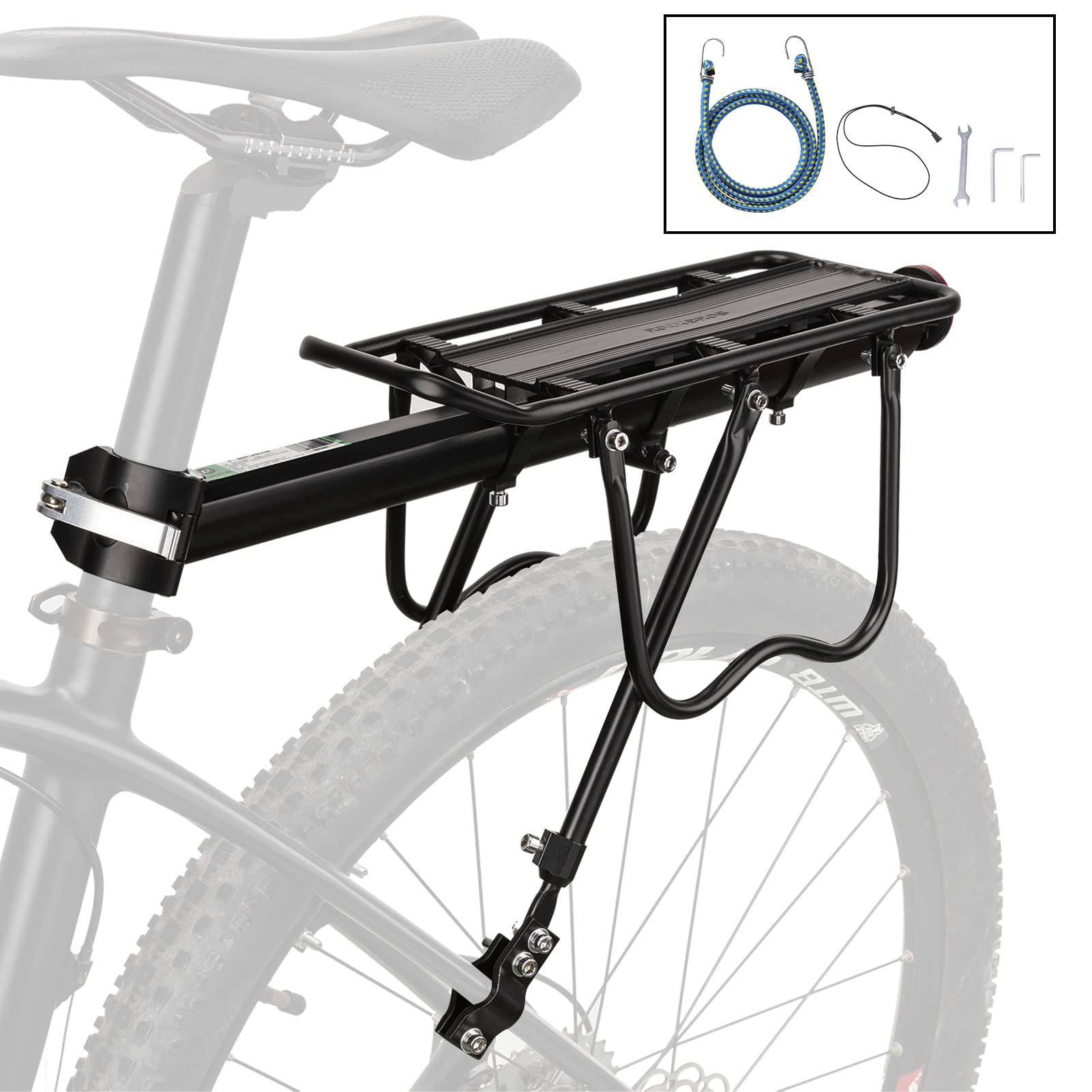 ROCKBROS Quick Release Rear Bike Cargo Rack - Heavy Duty 165lbs Capacity Mountain Bicycle Luggage Carrier for Commuting, Touring & Outdoor Adventures