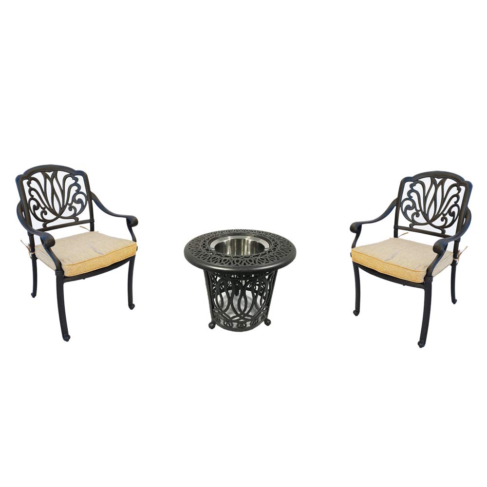 3-Piece Bistro Patio Set - Outdoor Cast Aluminum Conversation Table & Chairs with Elisabeth End Table - Perfect for Garden, Balcony, and Backyard Relaxation