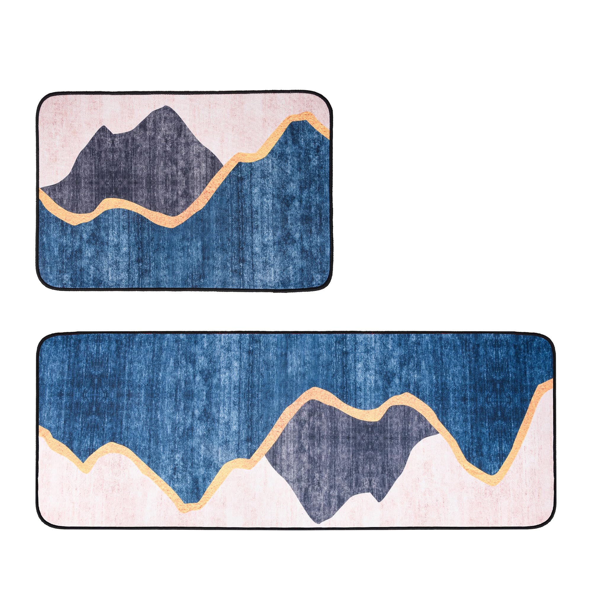 Kuber Industries 2-Pack Anti-Slip Absorbent Kitchen Mat Set | Non-Slip Kitchen Rug & Door Mat | Non-Woven Floor Mat for Kitchen, Living Room, Entryway | Blue & Gray | Perfect for Spill Protection & Home Decor
