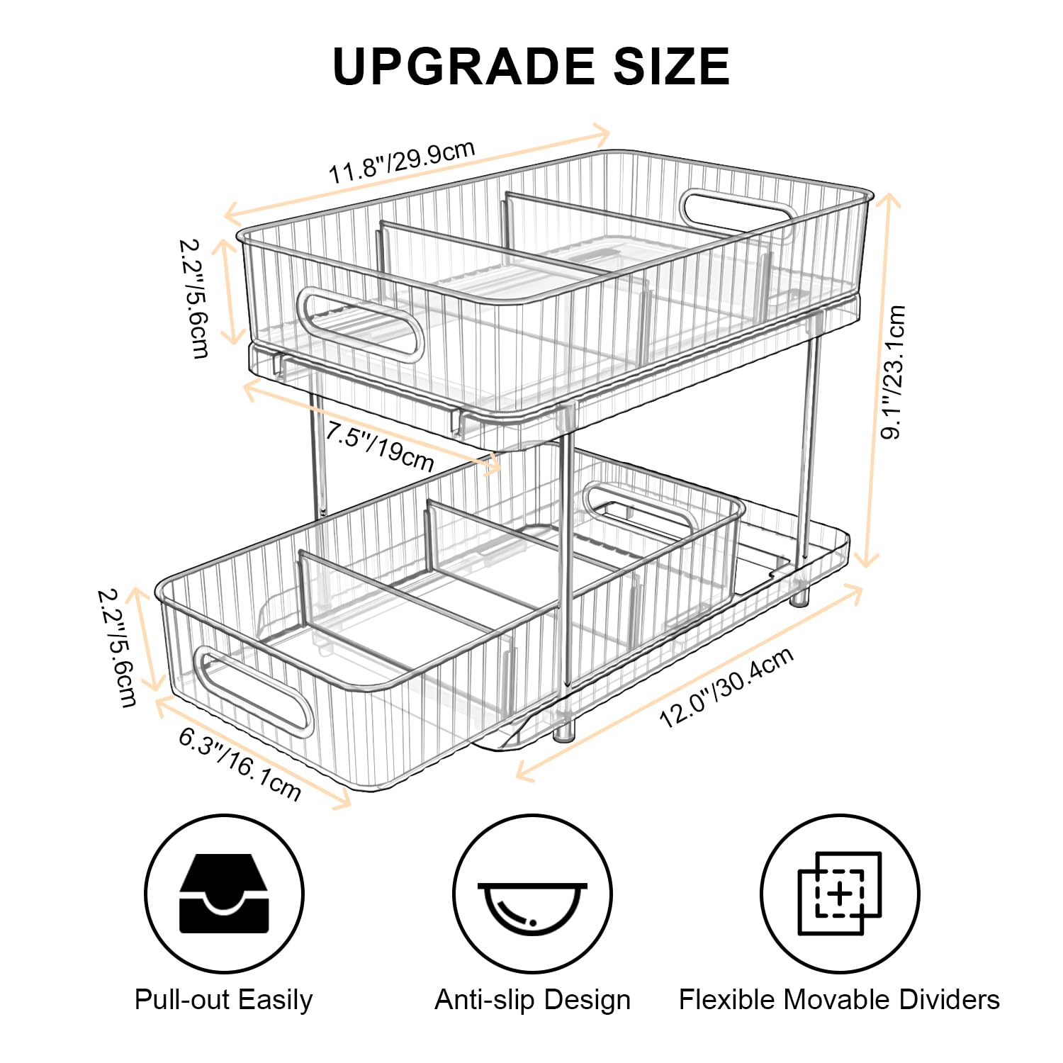 2-Pack Clear Under Sink Organizer with Movable Dividers - 2-Tier Pull-Out Bathroom & Kitchen Storage Cabinet for Medicine, Pantry & Bath Essentials - Perfect for Small Space Organization in Bathrooms, Kitchens & RVs