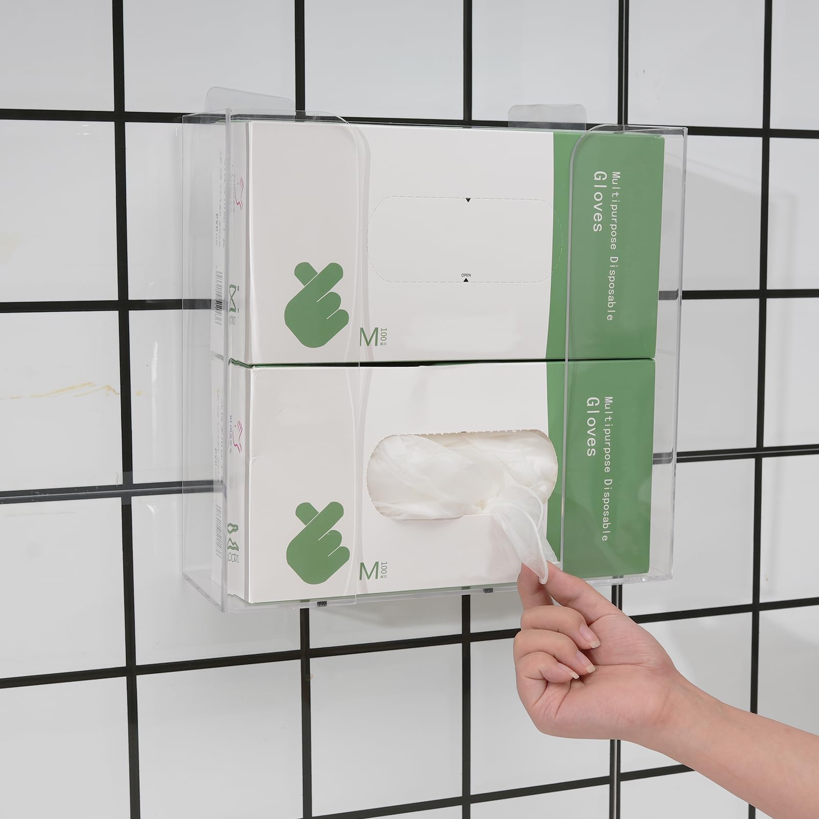 Clear Acrylic Wall-Mounted Mask & Glove Dispenser Holder - 10.2”x9.8”x3.5” - Pack of 1 - Perfect for Hospitals, Salons, Restaurants & Home Organization