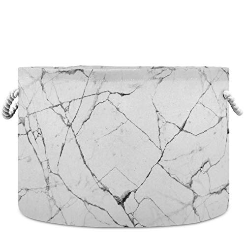 Visesunny White Marble Texture Storage Basket - Waterproof Canvas Fabric Toy Organizer Bin for Nursery, Playroom & Shelves | Kids Room Laundry Hamper, Toy Storage & Gift Basket | Perfect for Baby Clothes, Toys & Home Organization