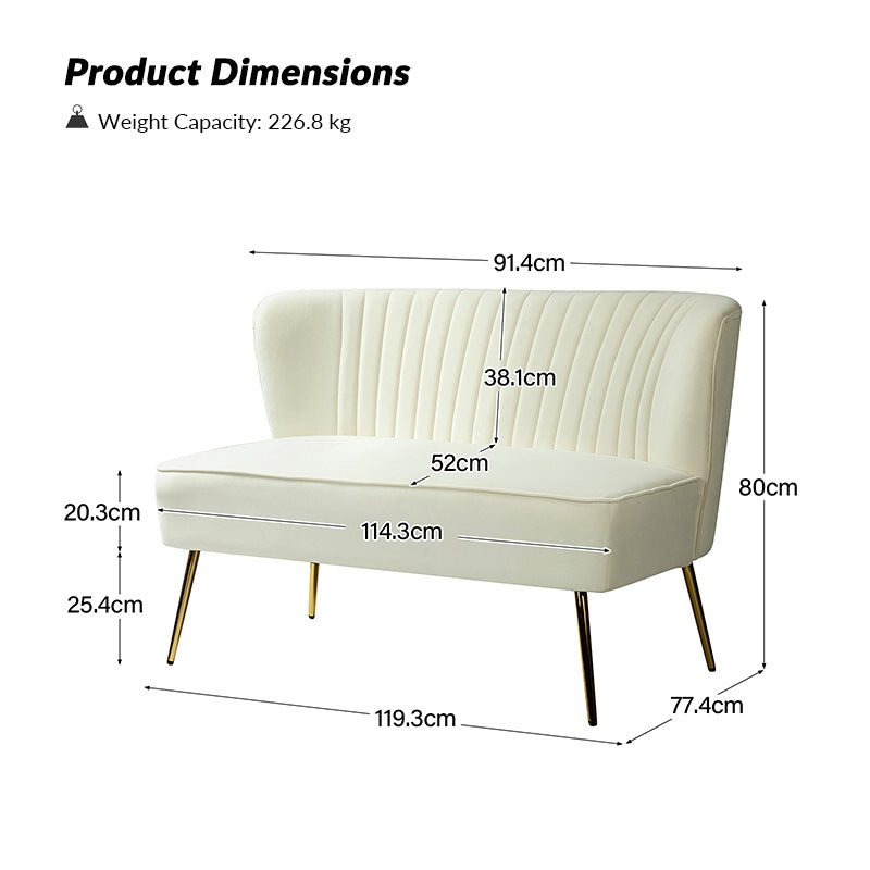 Bariana Velvet Loveseat - Soft & Luxurious Small Couch for Living Room, Bedroom, or Office - Perfect for Cozy Seating & Home Decor