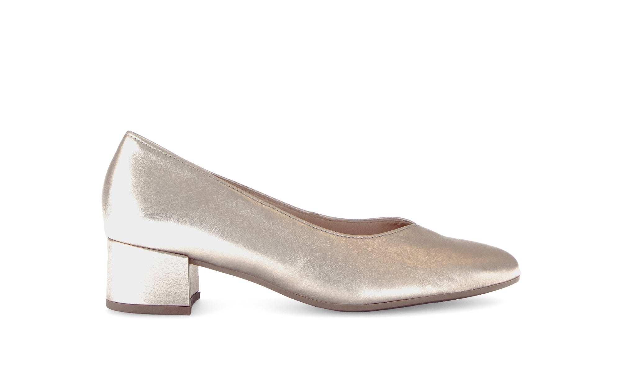 GABOR Women's Gold Leather Low Heel V-Cut Court Shoes 43162 - Elegant Dress Pumps for Work, Wedding & Special Occasions