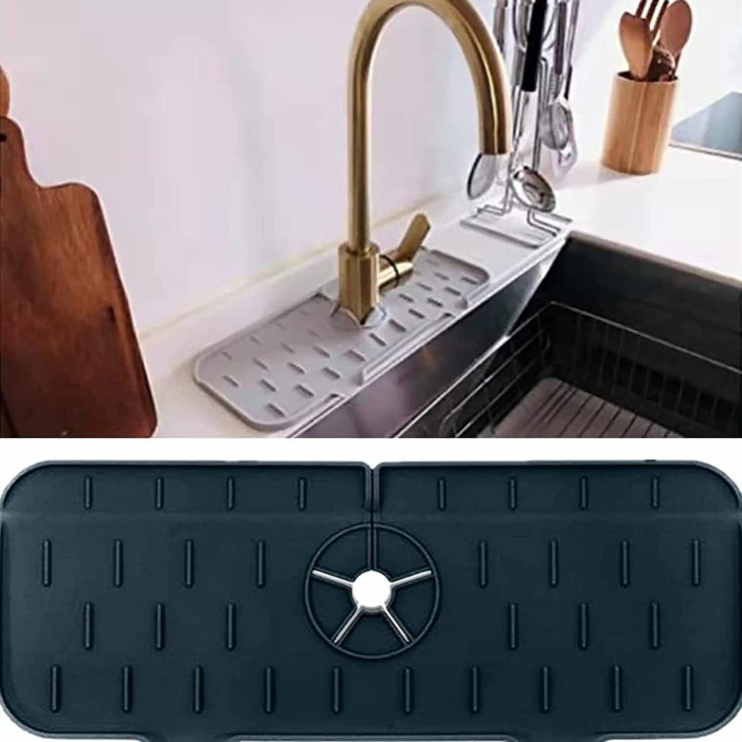 **LIUDONG Silicone Kitchen Faucet Splash Guard – 2-Pack Black Sink Water Catcher Mat for Drip Protection | Non-Slip Countertop Protector for Kitchen & Bathroom | Perfect for Cooking, Washing Dishes & Keeping Countertops Dry**