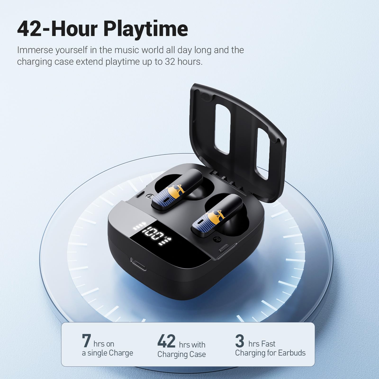 Wireless Bluetooth 5.3 Earbuds with Charging Case, Lightweight Stereo Headphones with Mic for iPhone Android, True Wireless Earphones for Calls Music Gym Running Travel - Black