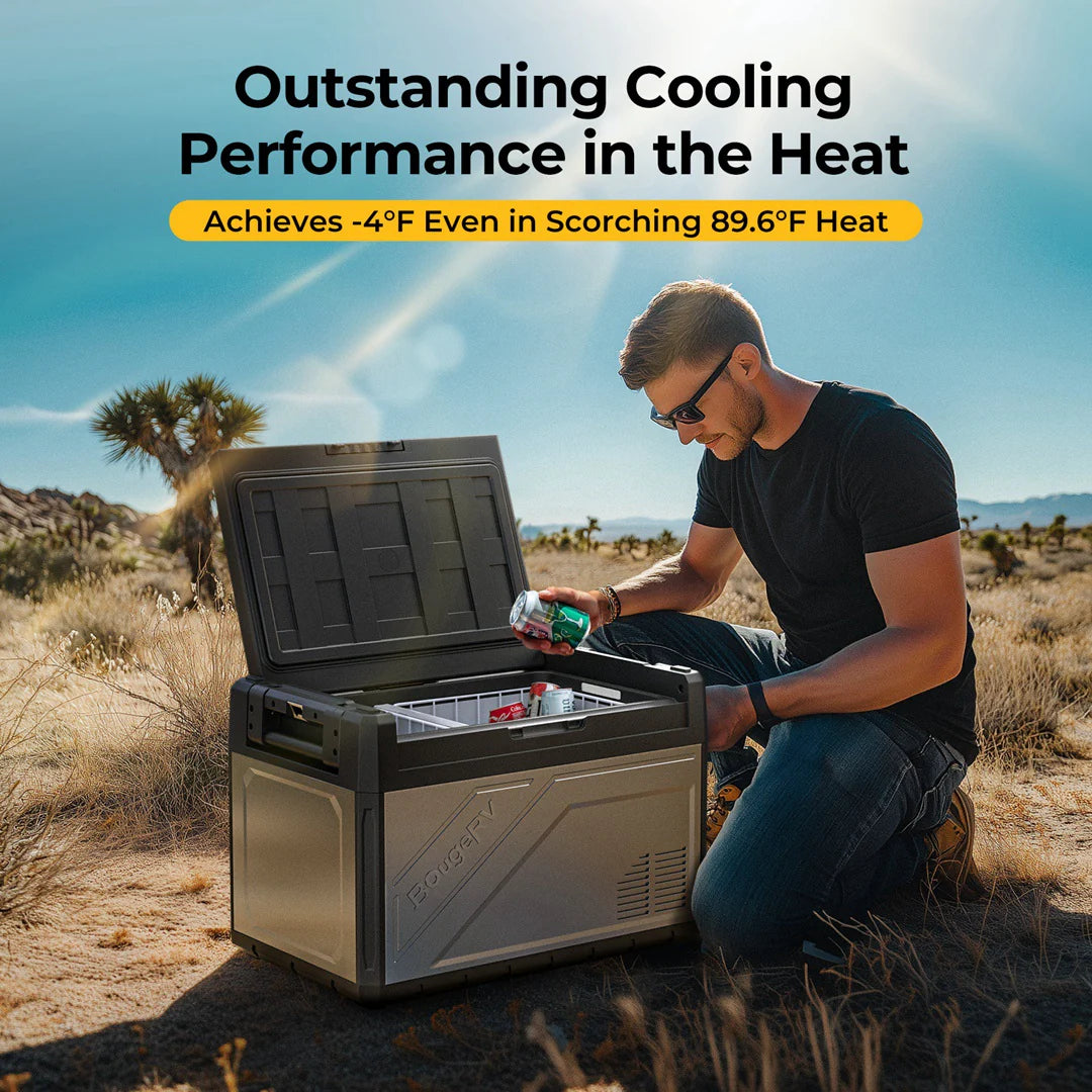 BougeRV Rocky 69QT 12V Dual Zone Portable Car Refrigerator Freezer with Battery - Perfect for Camping, Road Trips & Outdoor Adventures