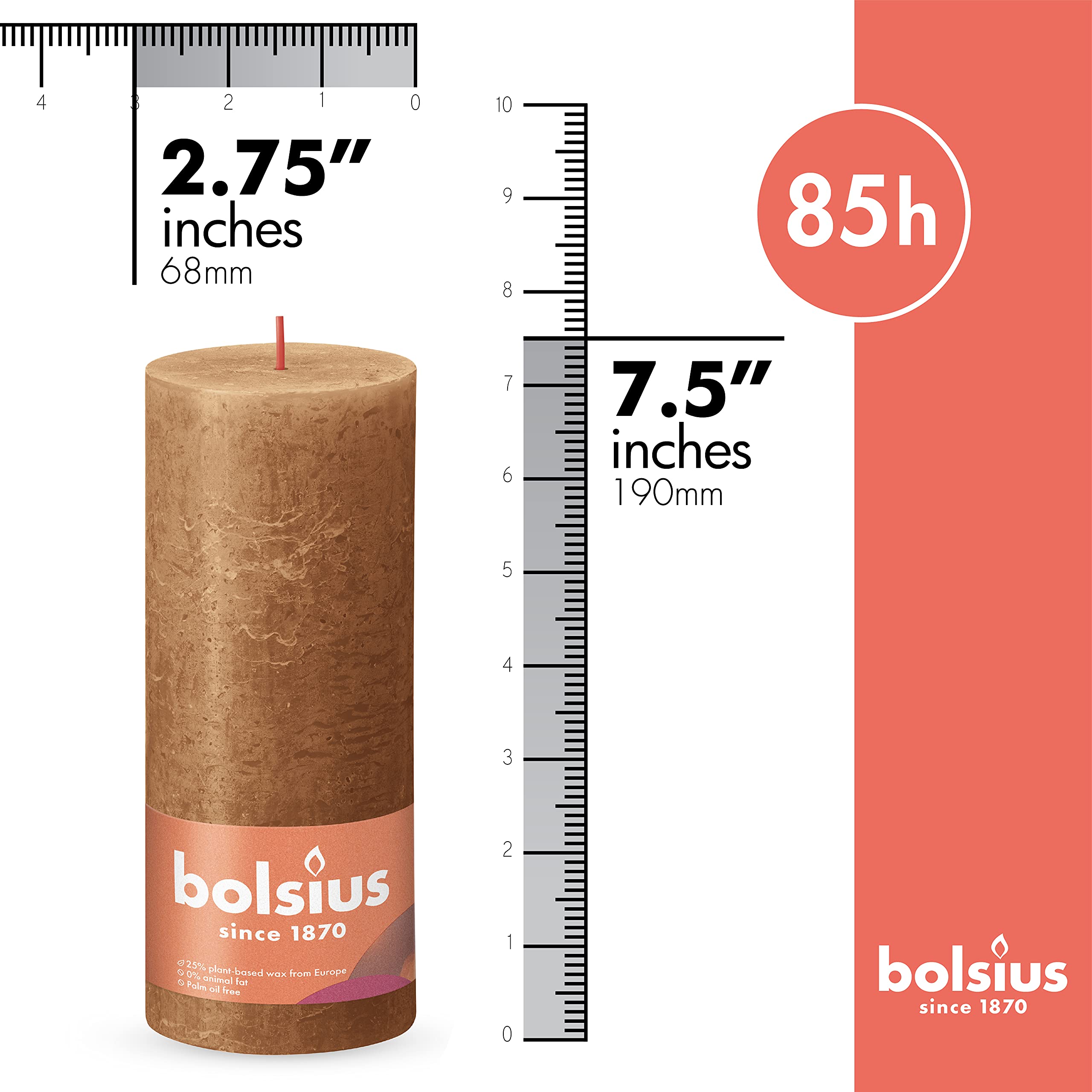 BOLSIUS 4 Pack Spice Brown Rustic Pillar Candles - 2.75