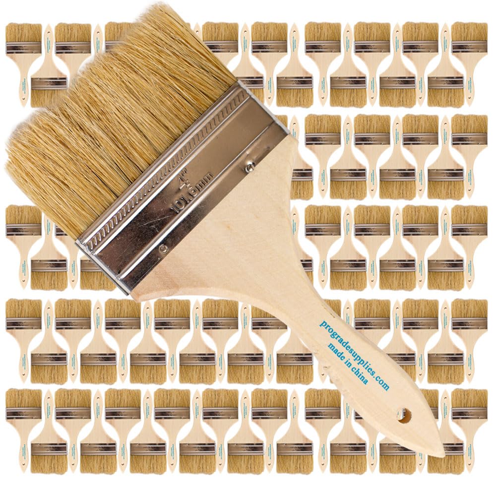 Professional Grade Chip Paint Brushes - 96 Pack of 4 Inch Light Brown Paint Brushes for DIY Projects, Home Renovation & Crafting