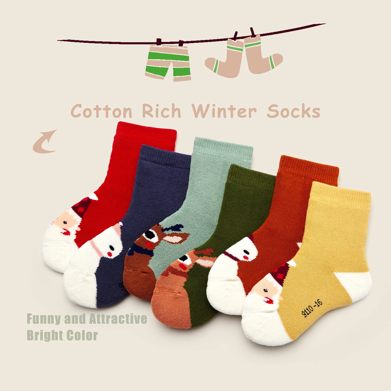 Boys Winter Socks 6 Pack - Kids Warm Crew Socks with Thermal Terry Lining for Cold Weather - Cozy School, Outdoor & Snow Day Essentials