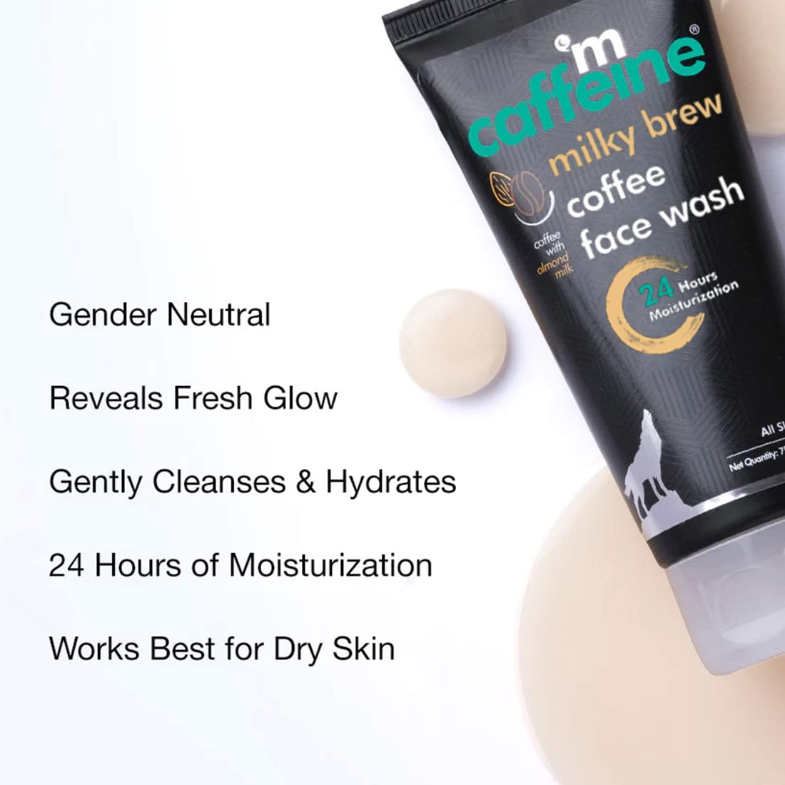 mCaffeine Milk & Coffee Face Wash for Dry Skin - Almond Milk & Shea Butter Cleanser for Men & Women | 100% Vegan, Natural Daily Face Wash (75 ml) | Perfect for Morning & Night Skincare Routine