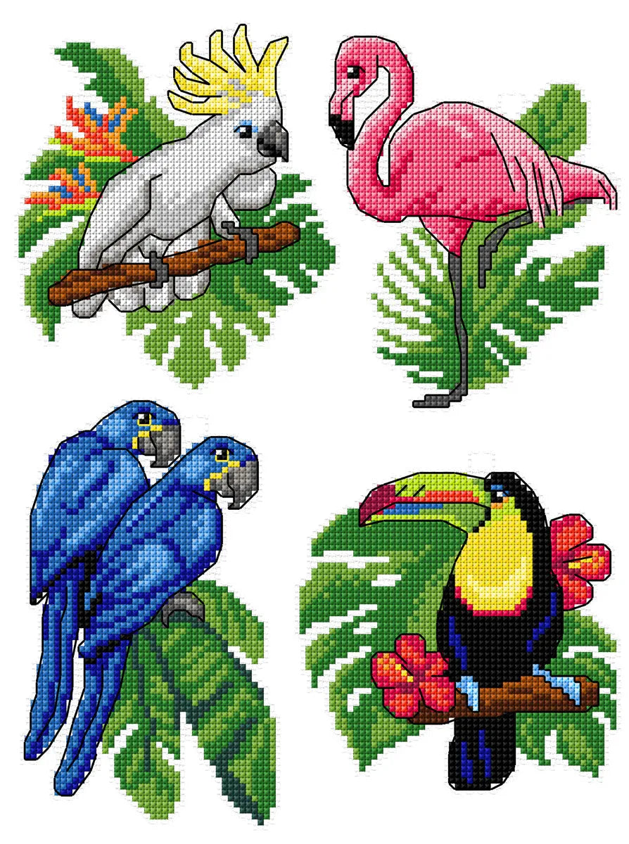 Exotic Birds 165CS Counted Cross Stitch Kit - Complete Embroidery Kit with Pattern, Thread & Needle - Perfect for Home Decor, Wall Art & DIY Craft Projects