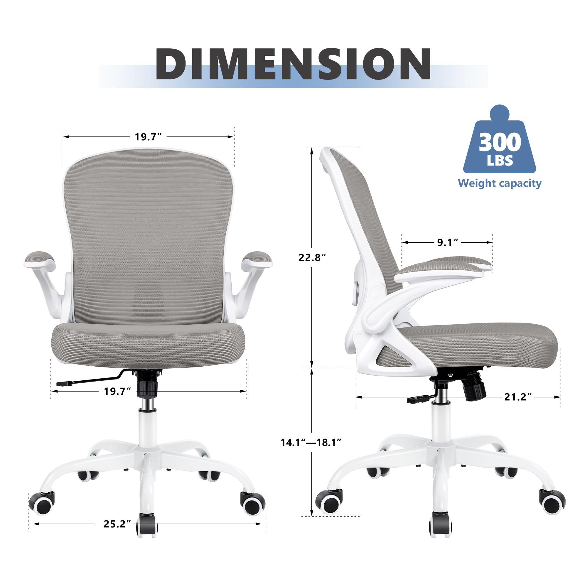 Ergonomic Mesh Office Chair with Adjustable Lumbar Support - Breathable Mid Back Computer Desk Chair, Swivel Task Chair with Flip-Up Armrests for Home & Office Use - Perfect for Long Work Hours & Gaming Sessions (Gray)