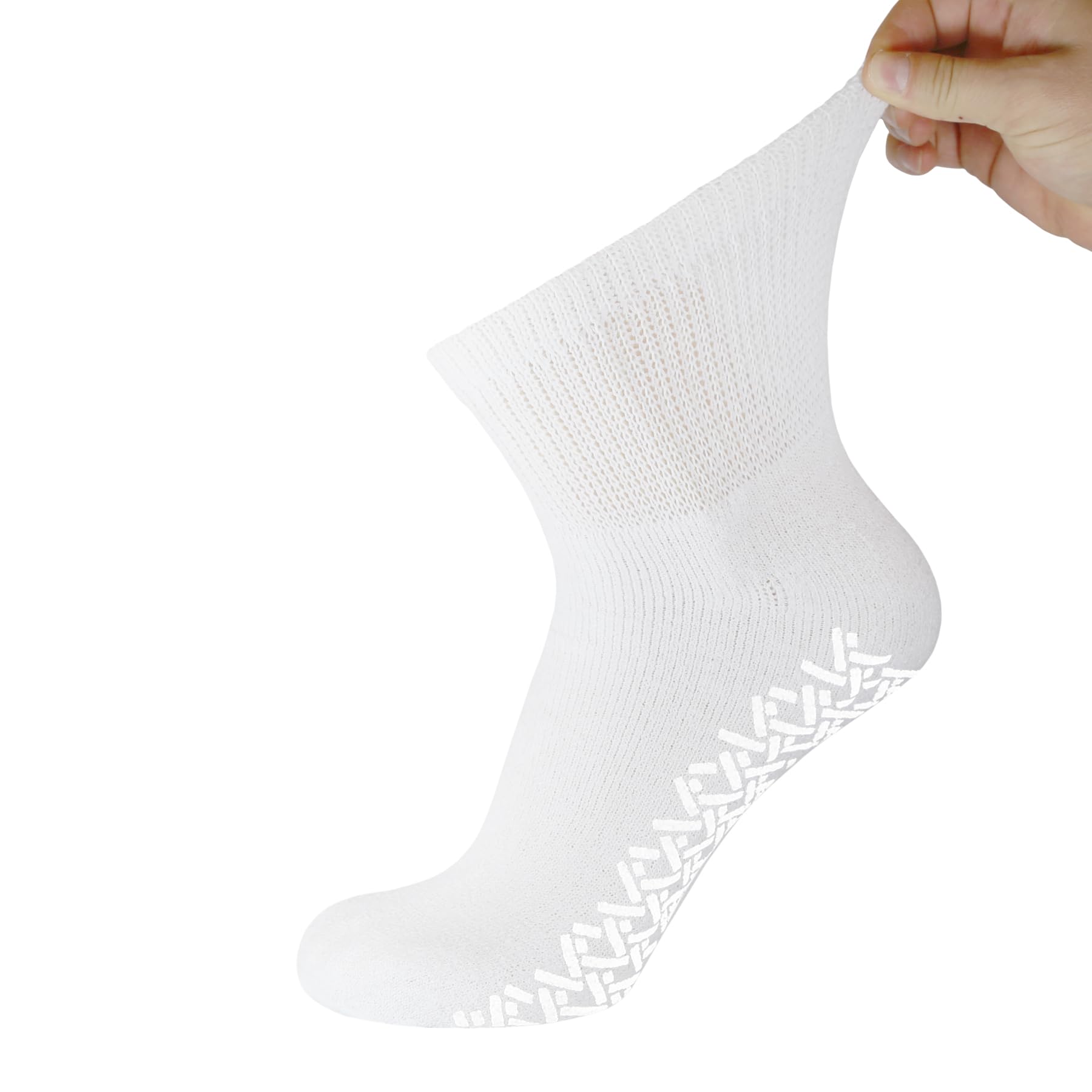 12 Pairs Men's Non-Slip Diabetic Cotton Ankle Socks - Non-Binding Therapeutic Socks with Gripper Soles for Circulation (White, Size 10-13) - Ideal for Daily Wear, Work & Diabetic Foot Care