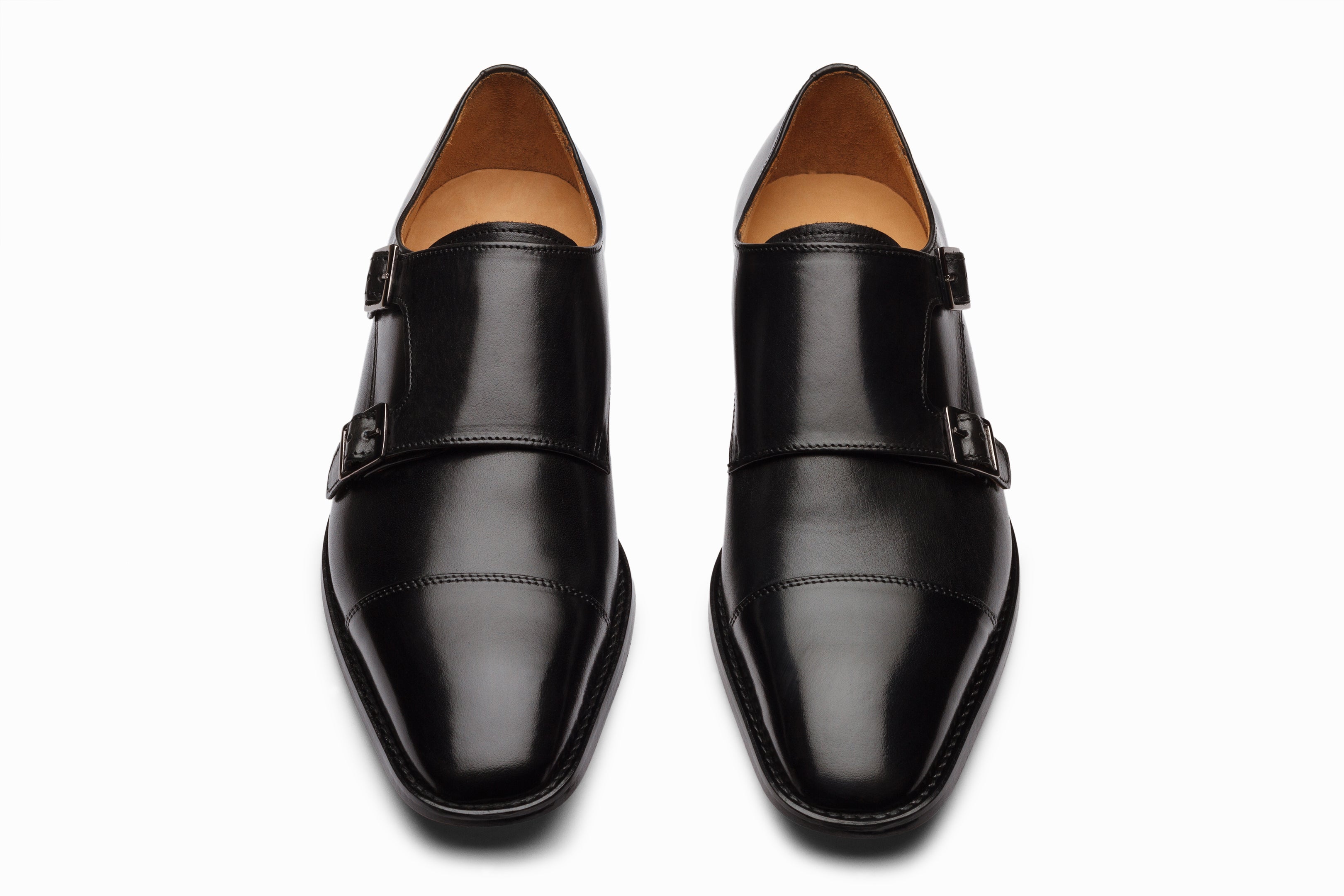 Premium Men's Double Monkstrap Dress Shoes - Classic Black Leather for Business & Formal Occasions