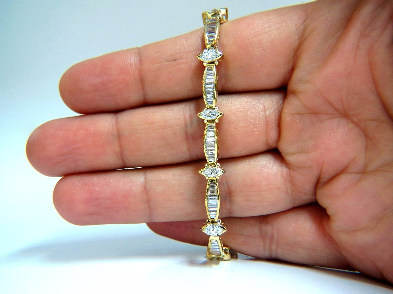6.00ct Baguette & Marquise Diamond Tennis Bracelet in 18K Gold (G/VS) - Elegant Jewelry for Weddings, Parties & Special Occasions