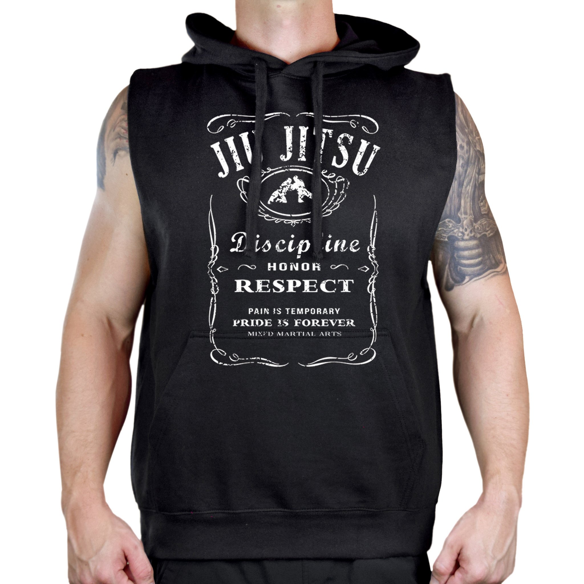 Interstate Apparel Men's MMA Jiu Jitsu Whiskey Label Sleeveless Hooded Vest - Training & Streetwear for Fighters & Athletes