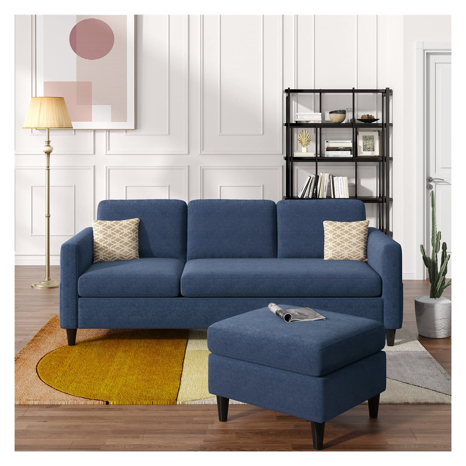 WHNB Reversible L-Shaped Sectional Sofa with Storage Pocket - 3-Seater Modern Linen Fabric Couch for Small Spaces, Blue | Perfect for Apartments, Living Rooms & Cozy Home Decor