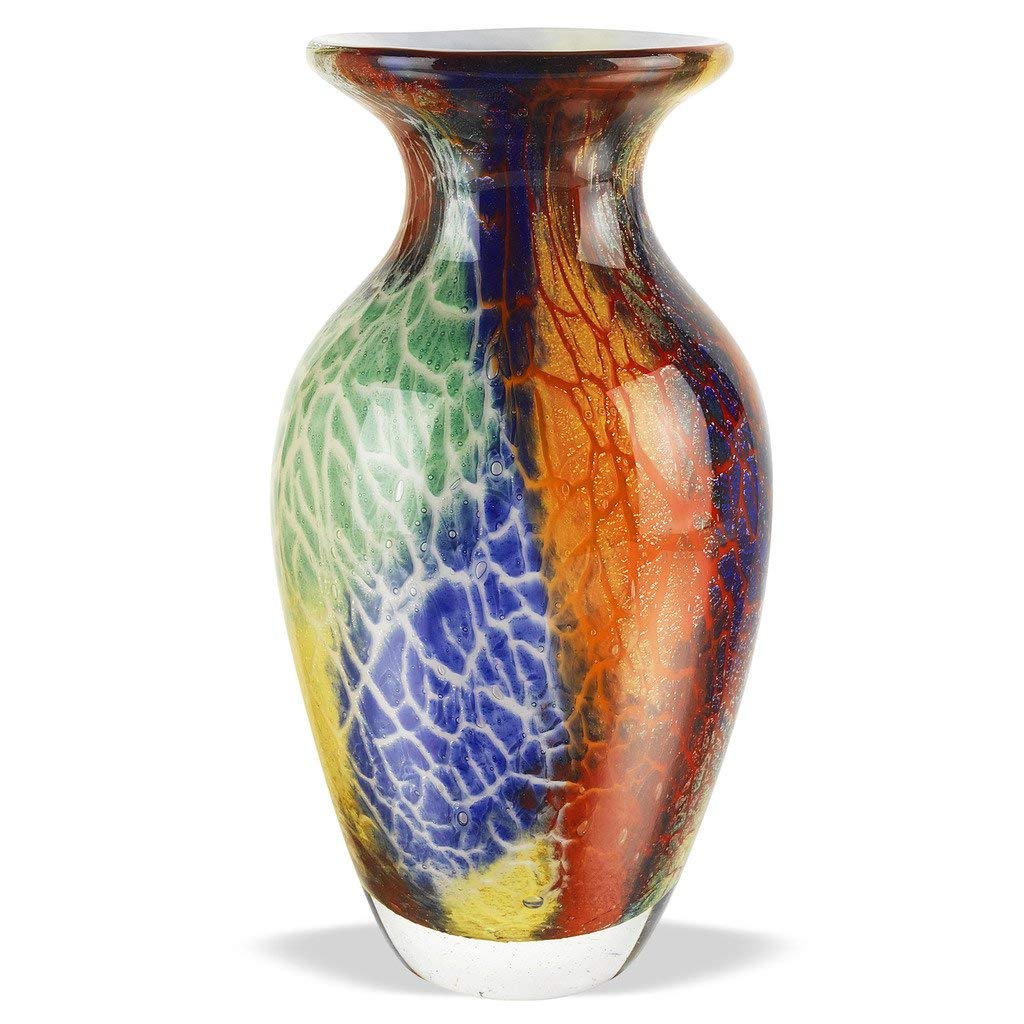 Badash Firestorm Murano-Style Glass Vase - 11 Inch Handcrafted Mouth-Blown Art Glass Vase for Home Decor - Elegant Oversized Centerpiece for Living Room, Dining Table & Wedding Decor