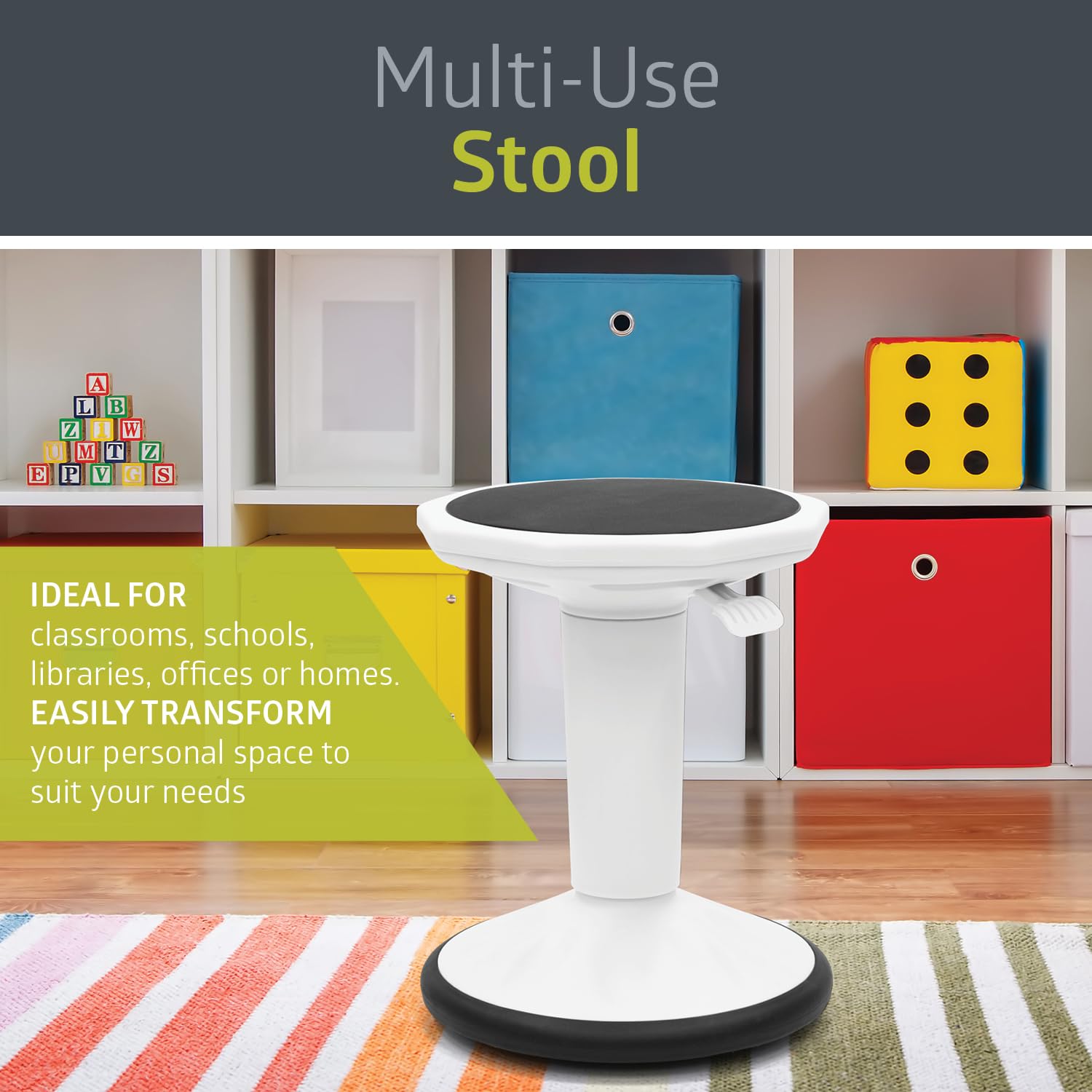 Pearington SitFree Height Adjustable Wobble Stool - Active Flexible Seating Chair for Kids & Adults - Ergonomic Office & Classroom Chair - White - Perfect for Home Office, School & Standing Desks