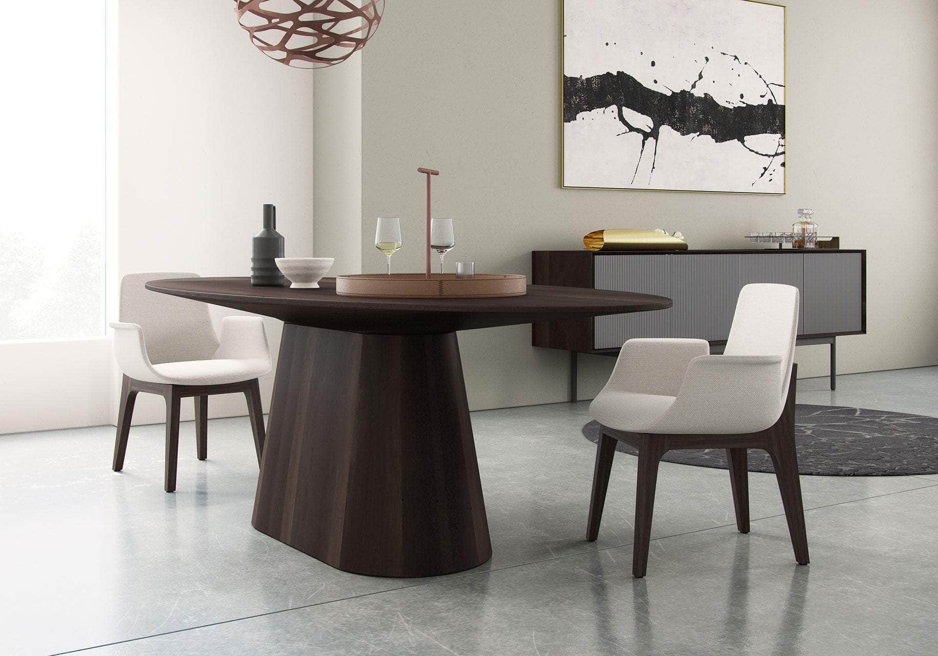 Smoked Oak 9-Piece Dining Table Set with Silver Birch Fabric Chairs - Modern Kitchen & Dining Room Furniture for Family Gatherings & Entertaining