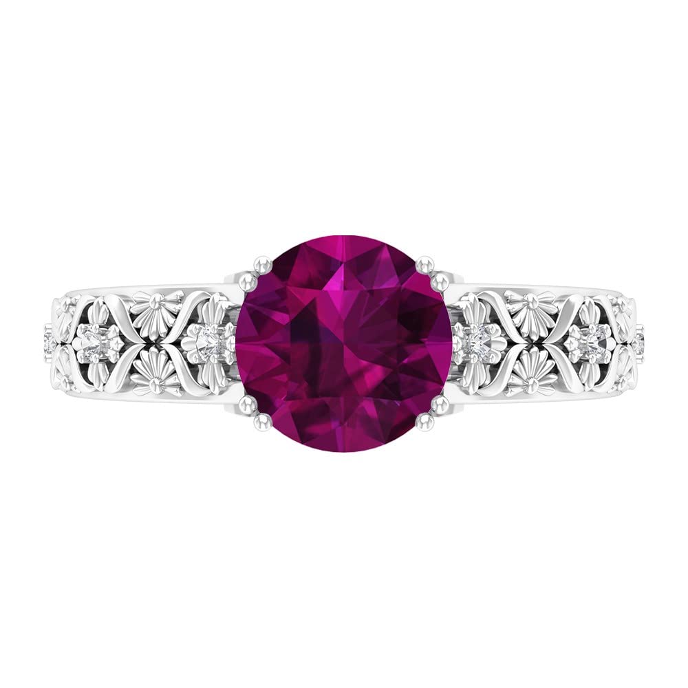 Vintage Rhodolite and Moissanite Engagement Ring - 14K Solid Gold Floral Wedding Band for Women - Perfect for Proposals, Anniversaries & Romantic Occasions