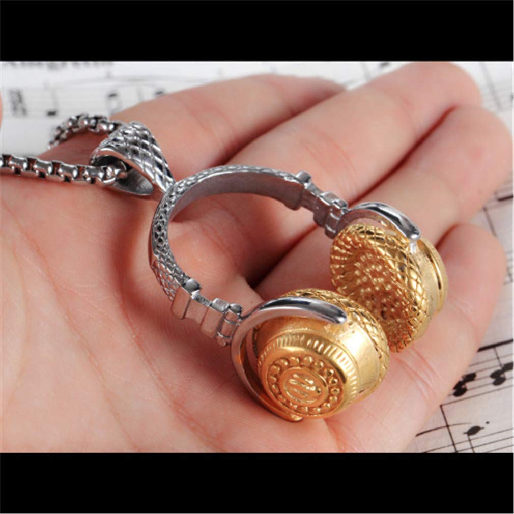Men's Stainless Steel DJ Headphone Pendant Necklace - Punk Rock Music Accessory with 21.7 Inch Chain - Perfect for Concerts, Music Festivals & DJ Performances